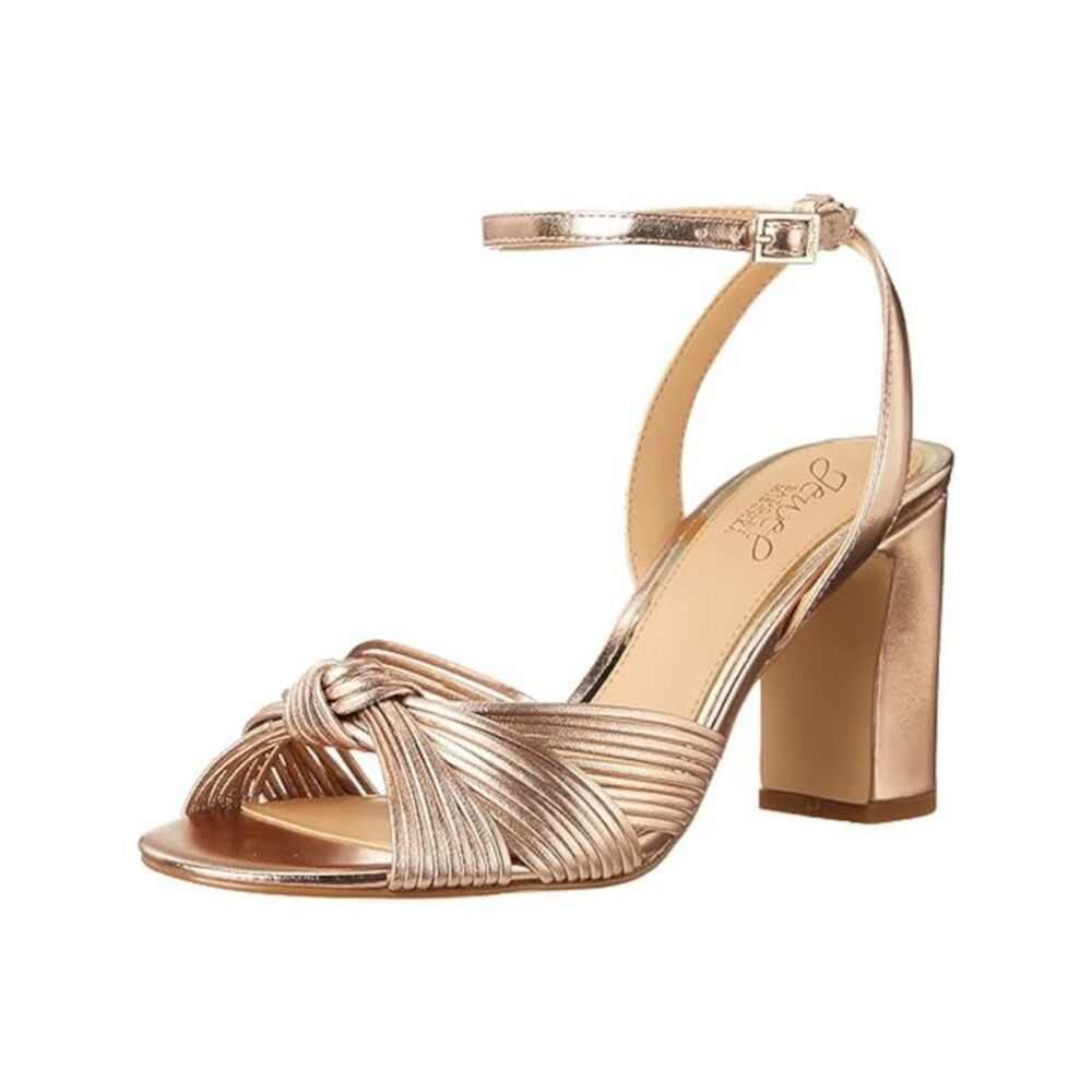 NWOB JEWEL BADGLEY MISCHKA Womens Gold Toe Block Heel Dress Sandals Shoes 9